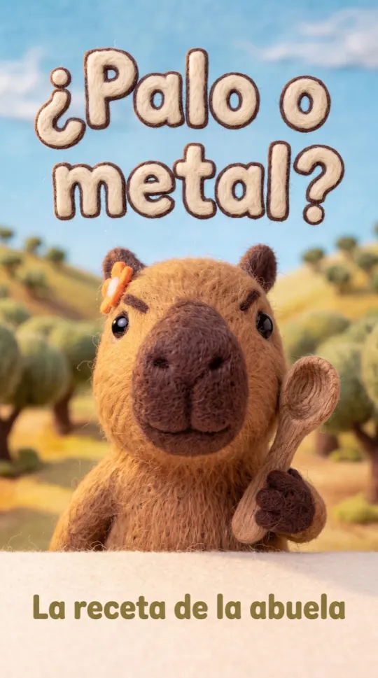 Short 3: ¿Palo o metal? Chiwi sostiene una cuchara de palo.